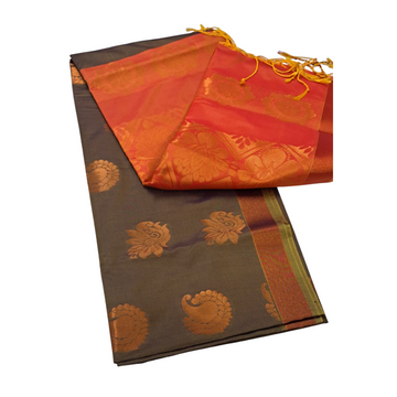 Brown Red Semi Soft Silk Saree
