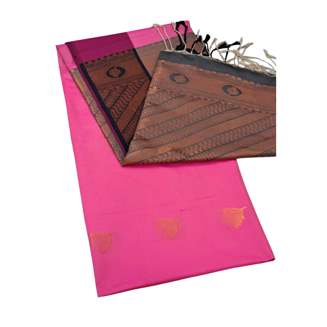 Pink Black Semi Soft Silk Saree