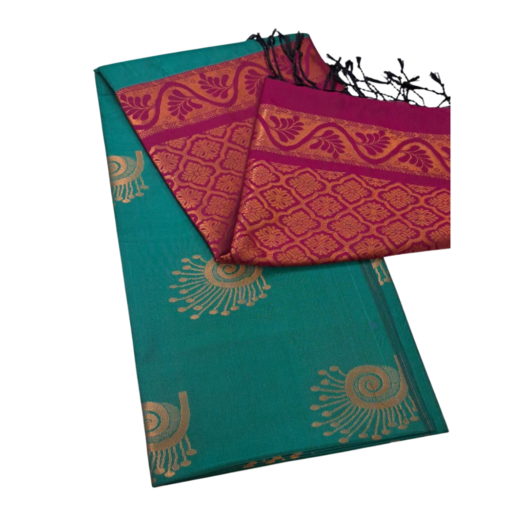 Green Maroon Semi Soft Silk Saree