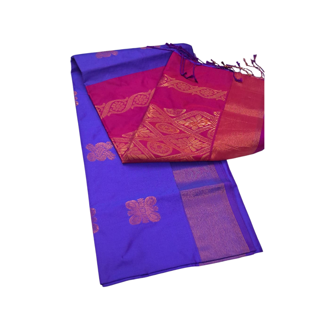 Blue Pink Semi Soft Silk Saree