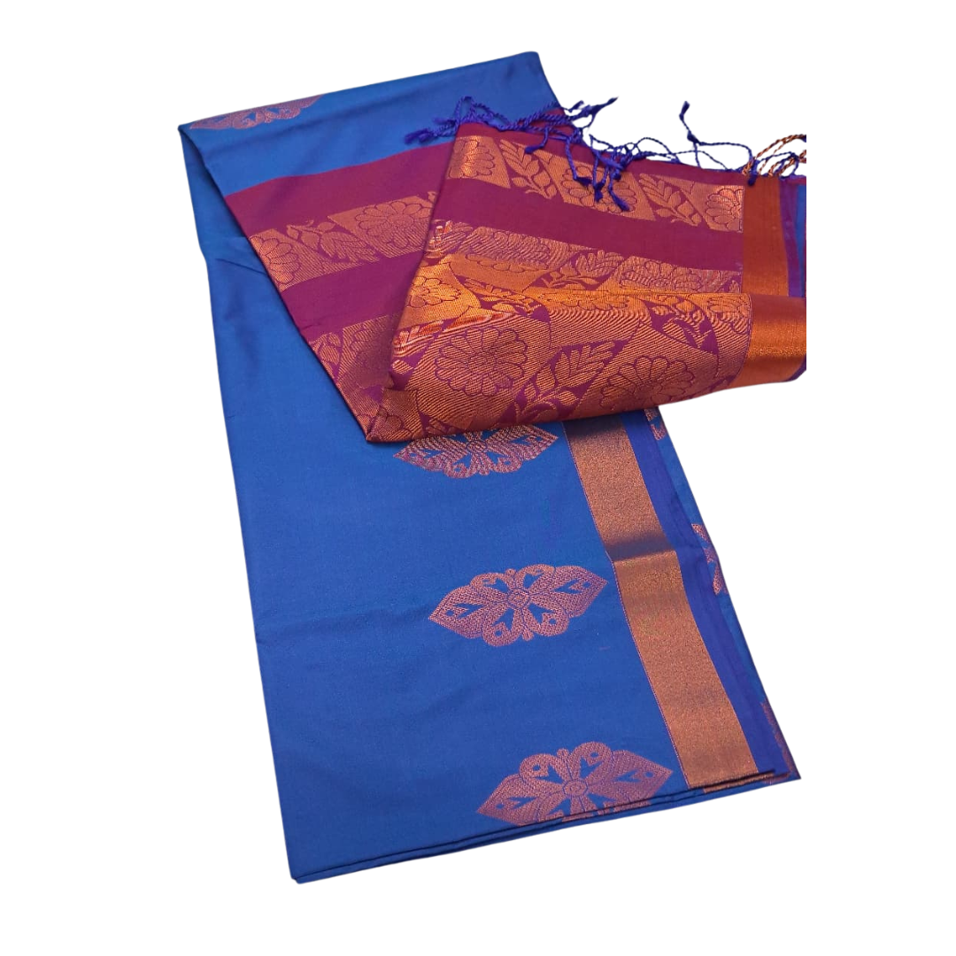 Blue Maroon Semi Soft Silk Saree