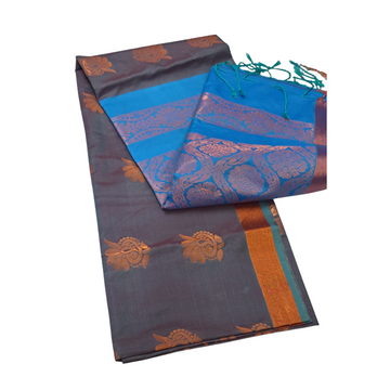 Grey Blue Semi Soft Silk Saree