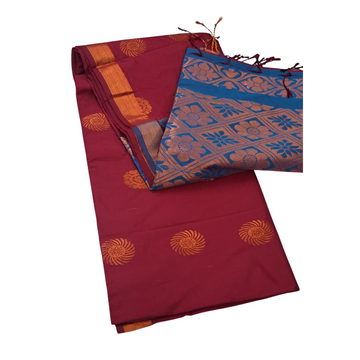 Maroon Blue Semi Soft Silk Saree
