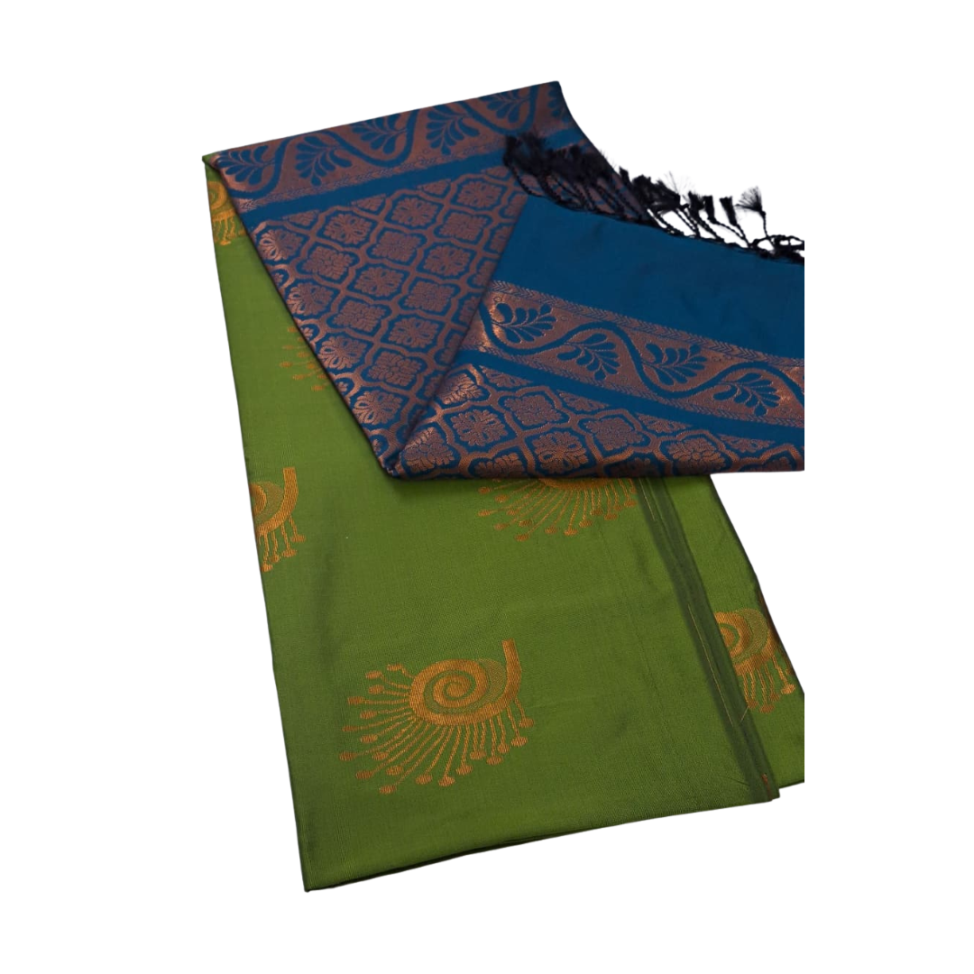 Green Blue Semi Soft Silk Saree