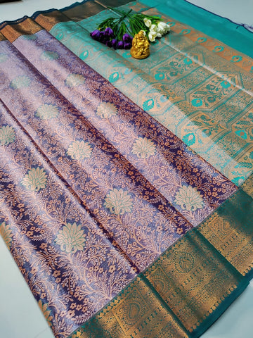 Grand Wedding Tissue Silk Saree – Purple & Teal