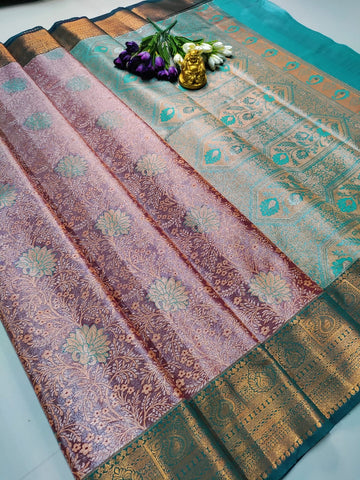 Grand Wedding Tissue Silk Saree – Mauve & Teal