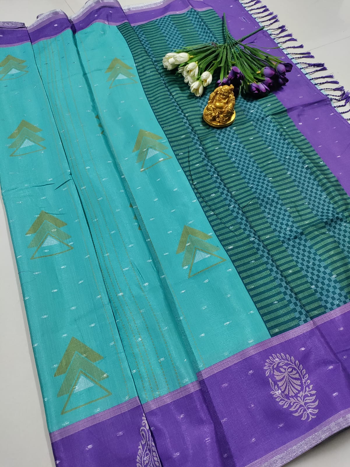 Aqua Purple Soft Silk Saree
