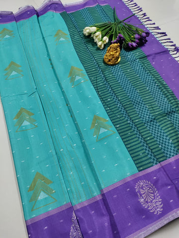 Aqua Purple Soft Silk Saree