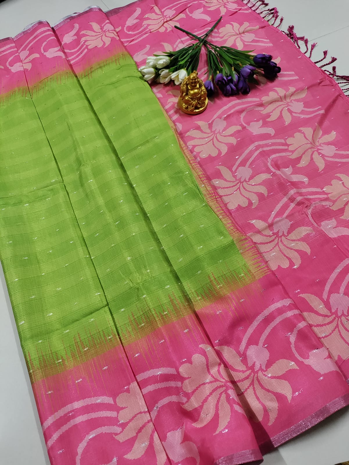 Green Pink Soft Silk Saree