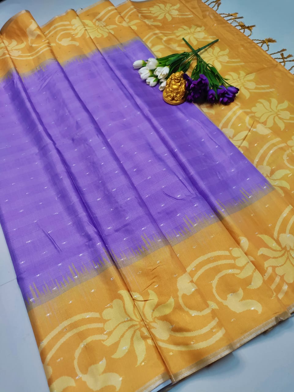 Lavender & Mustard Soft Silk Saree