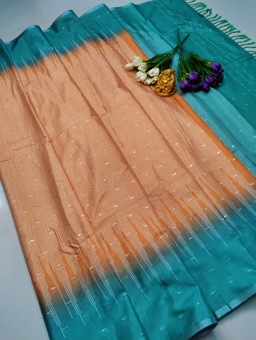 Peach Teal Soft Silk Saree
