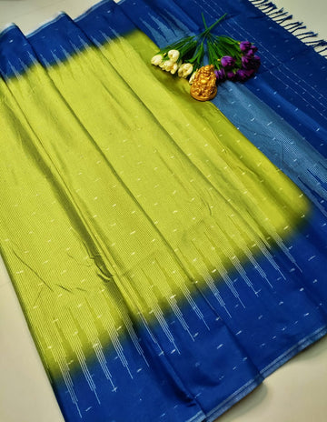 Parrot Green Blue Soft Silk Saree
