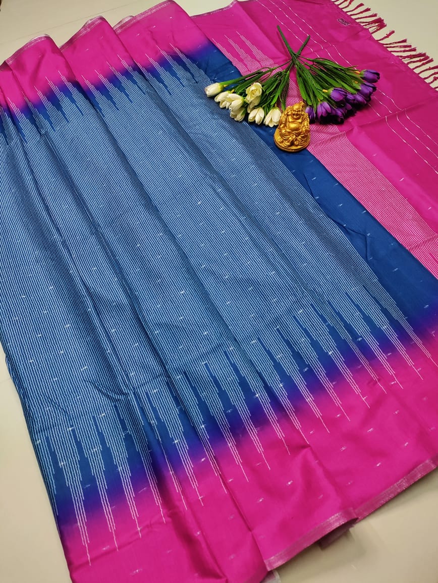 Royal Blue Pink Soft Silk Saree