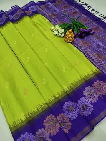 Parrot Green Purple Soft Silk Saree
