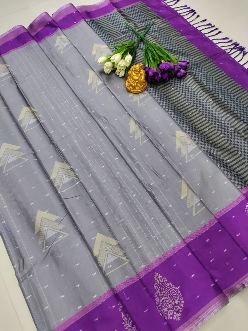 Grey Purple Contrast Soft Silk Saree