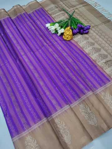 Purple Golden Soft Silk Saree