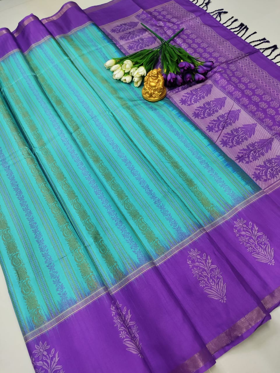 Purple Blue Soft Silk Saree